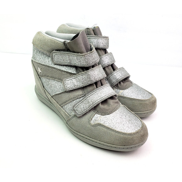 Sketchers Skch +3 Womens Size 8 Gray Silver Glitter Suede Hidden Wedge Shoes - Picture 1 of 16